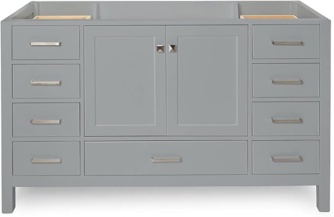 ARIEL Cambridge 60-inch Bathroom Vanity Base Cabinet,Solid Wood, 2 Soft Closing Doors, 9 Dovetail Drawers, Grey