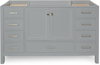 ARIEL Cambridge 60-inch Bathroom Vanity Base Cabinet,Solid Wood, 2 Soft Closing Doors, 9 Dovetail Drawers, Grey