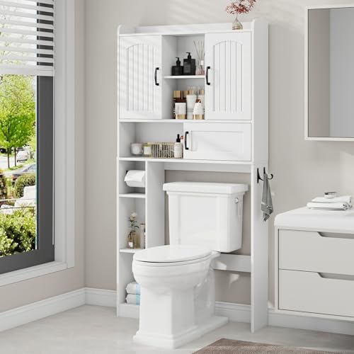 Vabches Over The Toilet Cabinet with 2 Barn Doors & Sliding Door, White