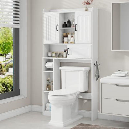 Vabches Over The Toilet Cabinet with 2 Barn Doors & Sliding Door, White
