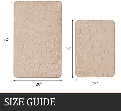 YIHOUSE Bathroom Rugs Mat Set, Memory Foam Bath Mat 2 Piece Khaki