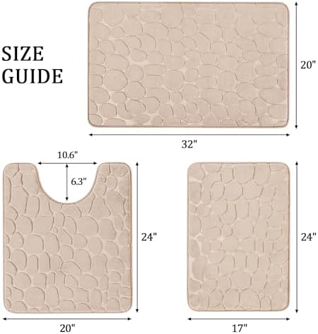 YIHOUSE Bathroom Rugs Mat Set, Memory Foam Bath Mat 3 Piece Khaki