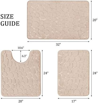 YIHOUSE Bathroom Rugs Mat Set, Memory Foam Bath Mat 3 Piece Khaki