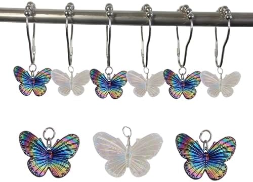 Butterfly Shower Curtain Hooks Rings, Insect Garden Nature Bathroom Decor