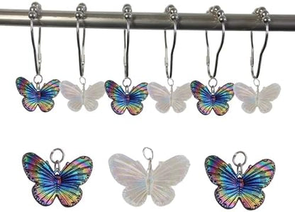 Butterfly Shower Curtain Hooks Rings, Insect Garden Nature Bathroom Decor