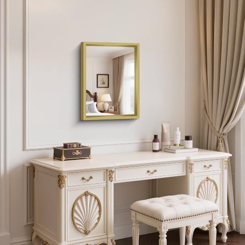 Bathroom Mirror, 18 x 24 inch Natural Wood Grain Colored Aluminum Metal Frame Bathroom Vanity Mirror, Rectangle Wall Mirror for Bedroom Living Room, Tempered Glass, Horizontal or Vertical