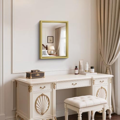 Bathroom Mirror, 18 x 24 inch Natural Wood Grain Colored Aluminum Metal Frame Bathroom Vanity Mirror, Rectangle Wall Mirror for Bedroom Living Room, Tempered Glass, Horizontal or Vertical