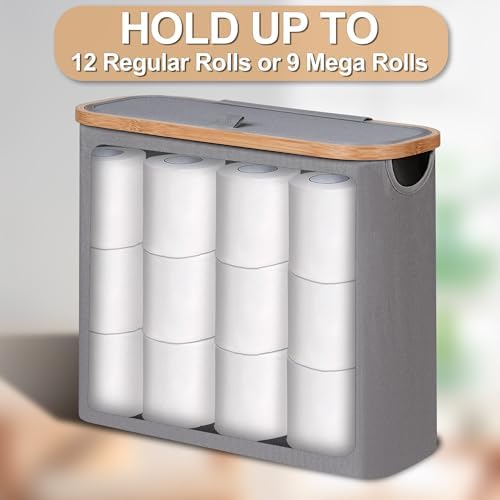 efluky Toilet Paper Basket 28L, Toilet Paper Holder with Lid for Bathroom, Free Standing Storage Organizer Holds Up to 9-12 Rolls (Grey, 1)