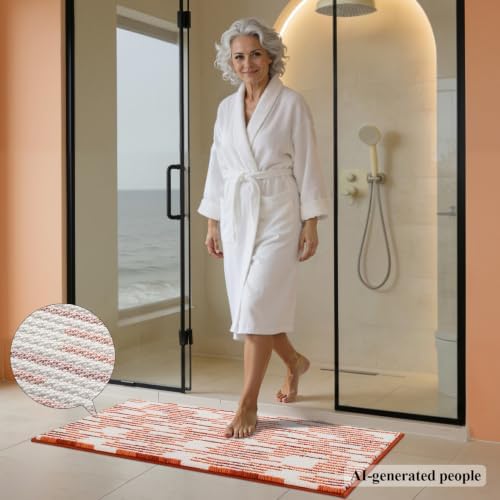 BSICPRO Bathroom Rugs Sets 2 Piece, Fall Bath Mat 20"x47"+20"x32", Orange
