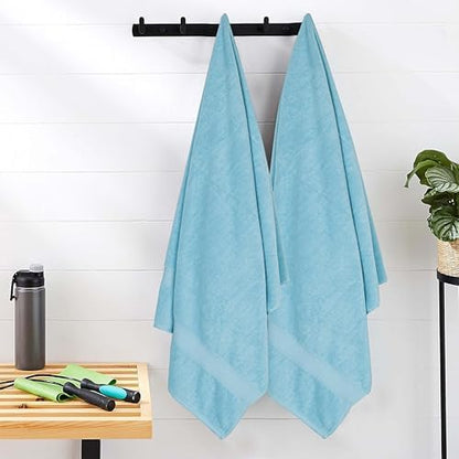 HILLFAIR 100% Cotton 2 Pc XXL Oversized Bath Towel Set 40"x 80"- Ocean Blue