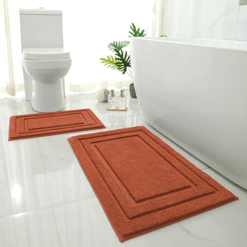 HOMEIDEAS Bathroom Rugs Sets 2 Piece, Soft Non Slip Bath Mat Burnt Orange