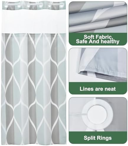 Yiatn Gray No Hook Shower Curtain with Snap-in Liner, 36 x 74 Inch