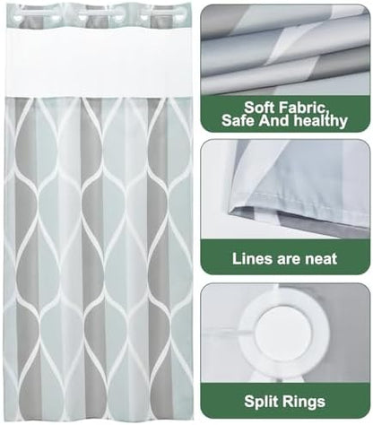 Yiatn Gray No Hook Shower Curtain with Snap-in Liner, 36 x 74 Inch