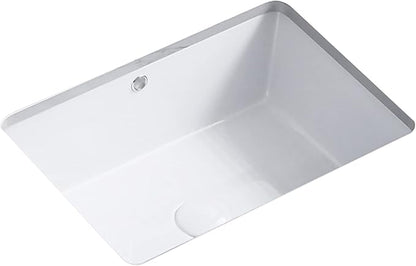 18 Inch White Rectangle Vessel Sink for Bathrooms 18.3" x 13.78" Small Undermount Bathroom Sink Ceramic Porcelain Under Counter Basin Sink with Overflow 465mm x 350mm Lavamanos Para Baños KINGWONG