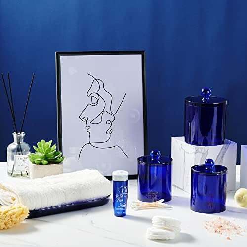 SheeChung 6 Pack Qtip Holder, Blue Acrylic Apothecary Jars for Bathroom