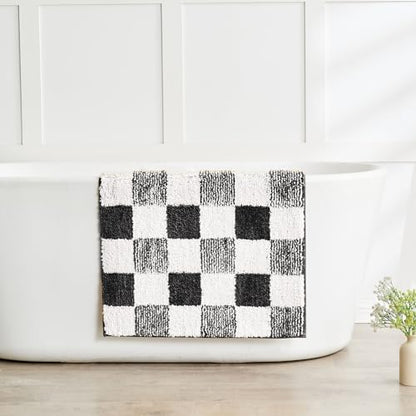 CozeCube Jet Black Checkered Bath Mat 47"x24" Non Slip Washable Rug