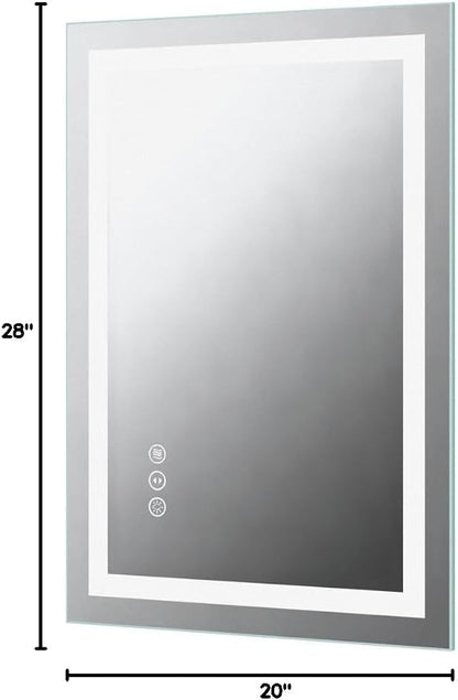 LED Bathroom Mirror, 20"X28" with Front Light and Backlit | Stepless Dimmable, Anti-Fog, Shatter-Proof, HD Reflection, Memory, 3 Colors Lighting, UL Listed (Horizontal/Vertical).