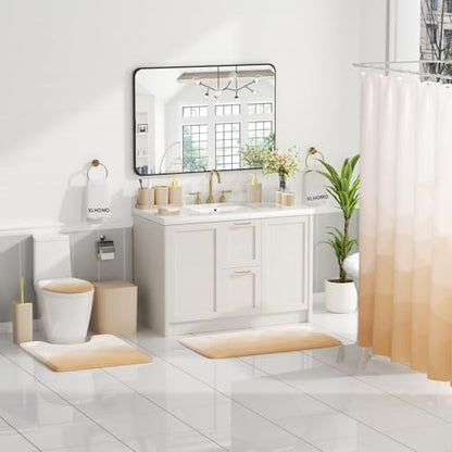 XLHOMO Bathroom Accessory Set - 26PC Bathroom Shower Curtain and Rug Set, Bathroom Accessories Set, Beige Bathroom Set with Trash Can, Toilet Brush, Qtip Holder & Soap Dispenser