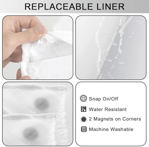 No Hook Shower Curtain and Liner Set for Bathroom, White, 71" x 84"