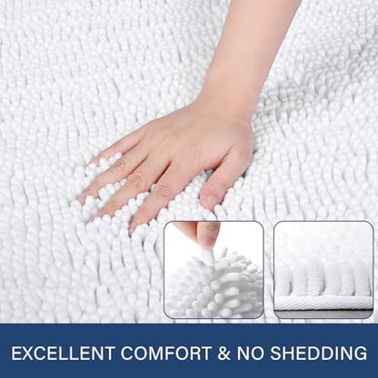 LOCHAS Luxury Bathroom Rug Shaggy Bath Mat 24 x 44 Inch, White