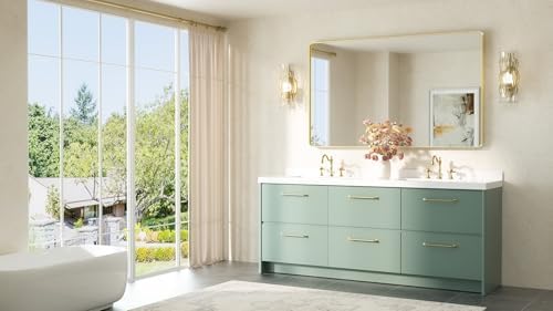 TETOTE Brushed Gold Mirror 60 x 36 Gold Metal Framed Bathroom Mirror, Tempered Glass, Modern Farmhouse Wall Mounted Mirror for Decorative(Horizontal/Vertical)