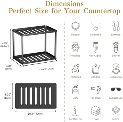 2 Tier Bathroom Counter Organizer, Rectangular Vanity Organizer Shelf, Skincare and Makeup Countertop Storage Rack for Kitchen, Bathroom, Bedroom, Black