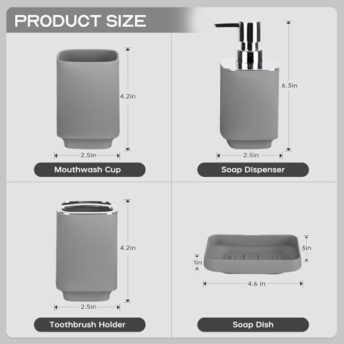 RRM Bathroom Accessories Set 4 Piece, Grey Boho Bathroom Decor