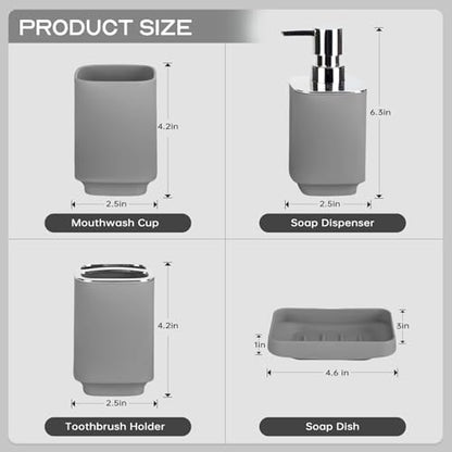 RRM Bathroom Accessories Set 4 Piece, Grey Boho Bathroom Decor