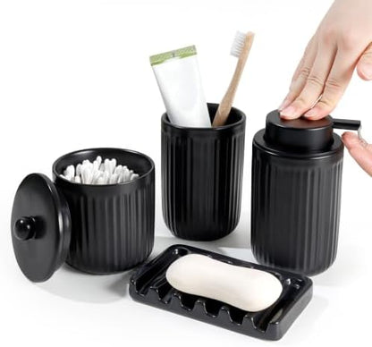 BosilunLife Striped Black Ceramic Bathroom Accessories Set of 4
