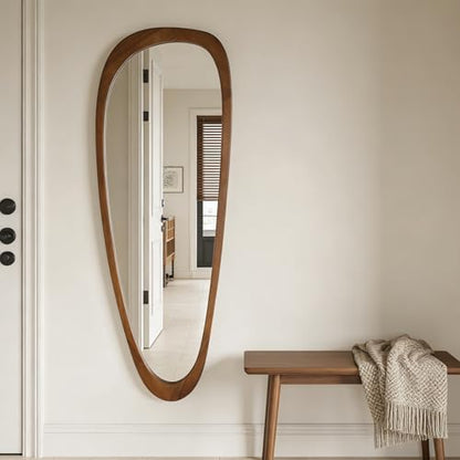 Irregular Asymmetrical Full Length Wall Mirror, 60"x22" Wooden Framed