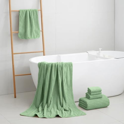 6 PC Bath Towel Set, 40"x80" Oversized Bath Sheets, Sage Green
