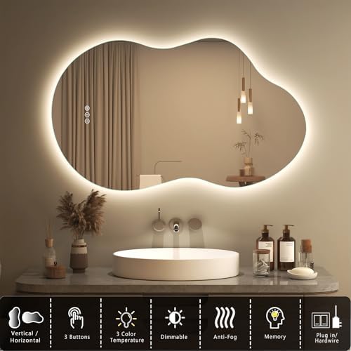 SMIROR 20x36 Irregular Backlit Led Lighted Bathroom Vanity Mirror