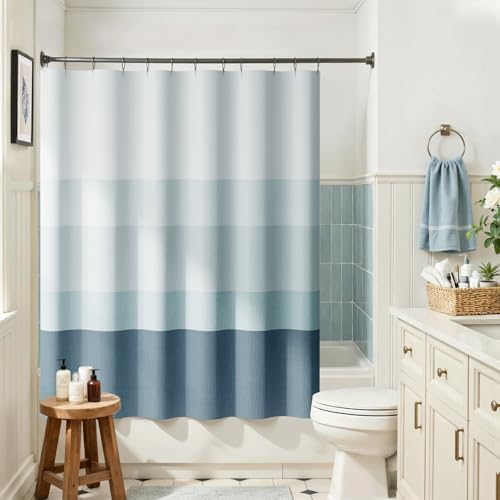 jinchan Ombre Ocean Blue Shower Curtain for Bathroom 70x60 Inch 12 Hooks