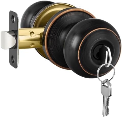 Haidms 1 Pack Oil Rubbed Bronze Door Knob with Lock and Key, Keyed Entry Door Knobs Exterior, Black Doorknob for Bedroom