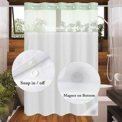 Gibelle No Hook Cloth Mint Green Shower Curtain with Liner, 72x86