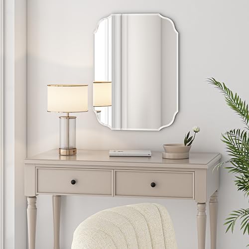 Silver Wall Mirror-Beveled Edge Frameless Mirror for Bathroom, Vanity, Bedroom, Rectangle Mirrors （28X20inch）