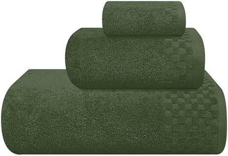 MyOwn Ultra Soft 3 Pack Cotton Towel Set, Contains a Bath Towels 28x55 inch, a Hand Towels 16x24 inch & a Wash Coths 12x12 inch, Ideal Everyday use, Compact & Lightweight - Olive Green