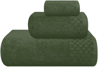 MyOwn Ultra Soft 3 Pack Cotton Towel Set, Contains a Bath Towels 28x55 inch, a Hand Towels 16x24 inch & a Wash Coths 12x12 inch, Ideal Everyday use, Compact & Lightweight - Olive Green