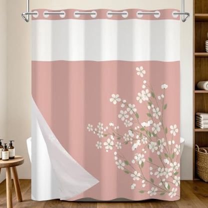No Hook Shower Curtain with Snap-in Liner 71x74 Inch