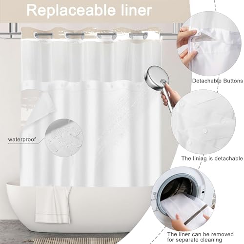 No Hook Shower Curtain with Liner, Brown Stripe, 71x74 Inch