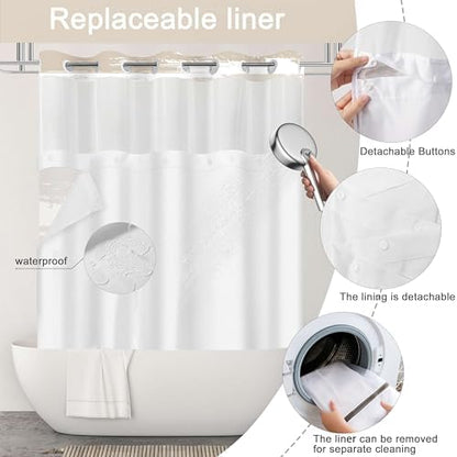 No Hook Shower Curtain with Liner, Brown Stripe, 71x74 Inch
