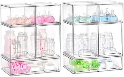 Vtopmart Clear Stackable Storage Drawers Set of 10, Baby Bottle Organizer