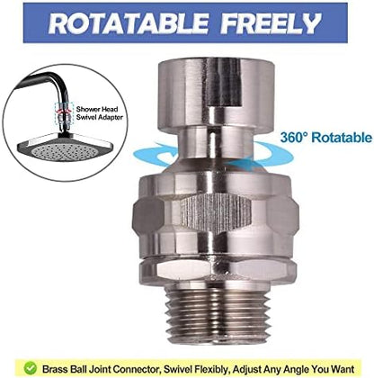 Shower Head Swivel Ball Adapter Brass Adjustable Shower Connector Shower Arm Extension Bathroom Universal Showering Component (Brushed Nickel)