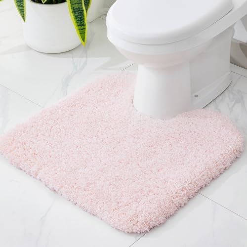 Disolla Toilet Rug 22x24 Non Slip Fluffy Toilet Floor Mat U Shaped Washable Bathroom Contour Rug for Toilet Absorbent Thick Toilet Carpet, Sakura Pink