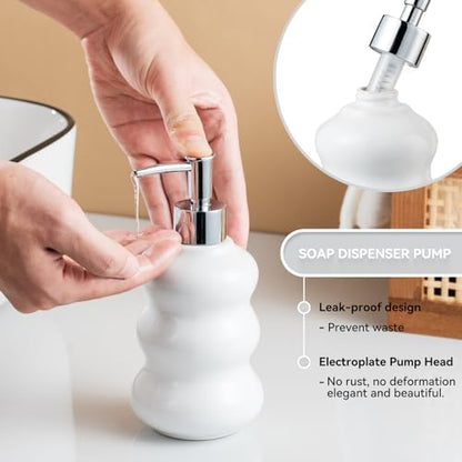 3-Piece White Ceramic Bathroom Accessories Set with Tray, Lotion Dispenser, and Tumbler for a Luxurious Bath Experience