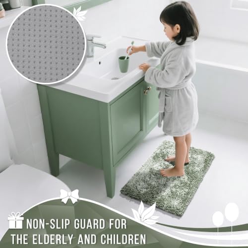 Yimobra Long Bathroom Rug Non Slip 44x24 Inch, Extra Thick Soft Absorbent Chenille Bath Mat, Machine Washable Bath Rugs for Bathroom Floor, Tub and Shower, Home Decor Accessories, Sage Green