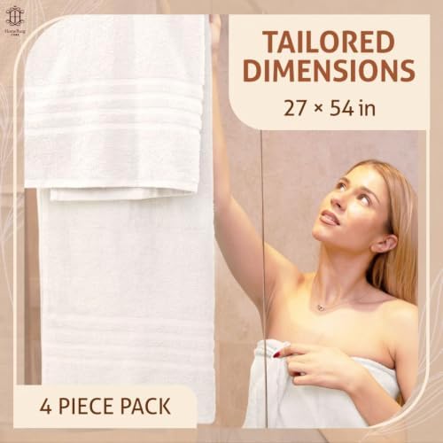 CORE 4-Piece Cotton Bath Towels for Bathroom | Value Pack, Soft, Absorbent, Quick-Dry, Lightweight, Minimalist, 27x54 in, White