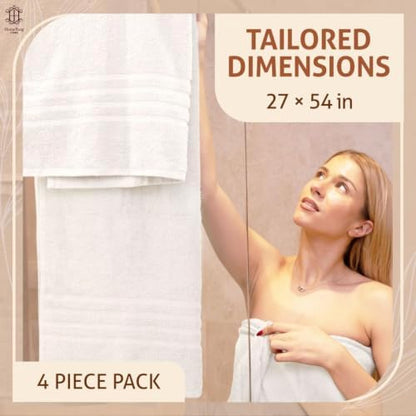 CORE 4-Piece Cotton Bath Towels for Bathroom | Value Pack, Soft, Absorbent, Quick-Dry, Lightweight, Minimalist, 27x54 in, White