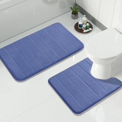 Yimobra Memory Foam Bathroom Mat Set, 31.5 x 20 & 24 x 20 in, Navy Blue