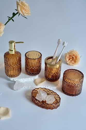 LaMarriti Amber Bathroom Accessories Set, 5Pcs Clear Glass Bathroom Set